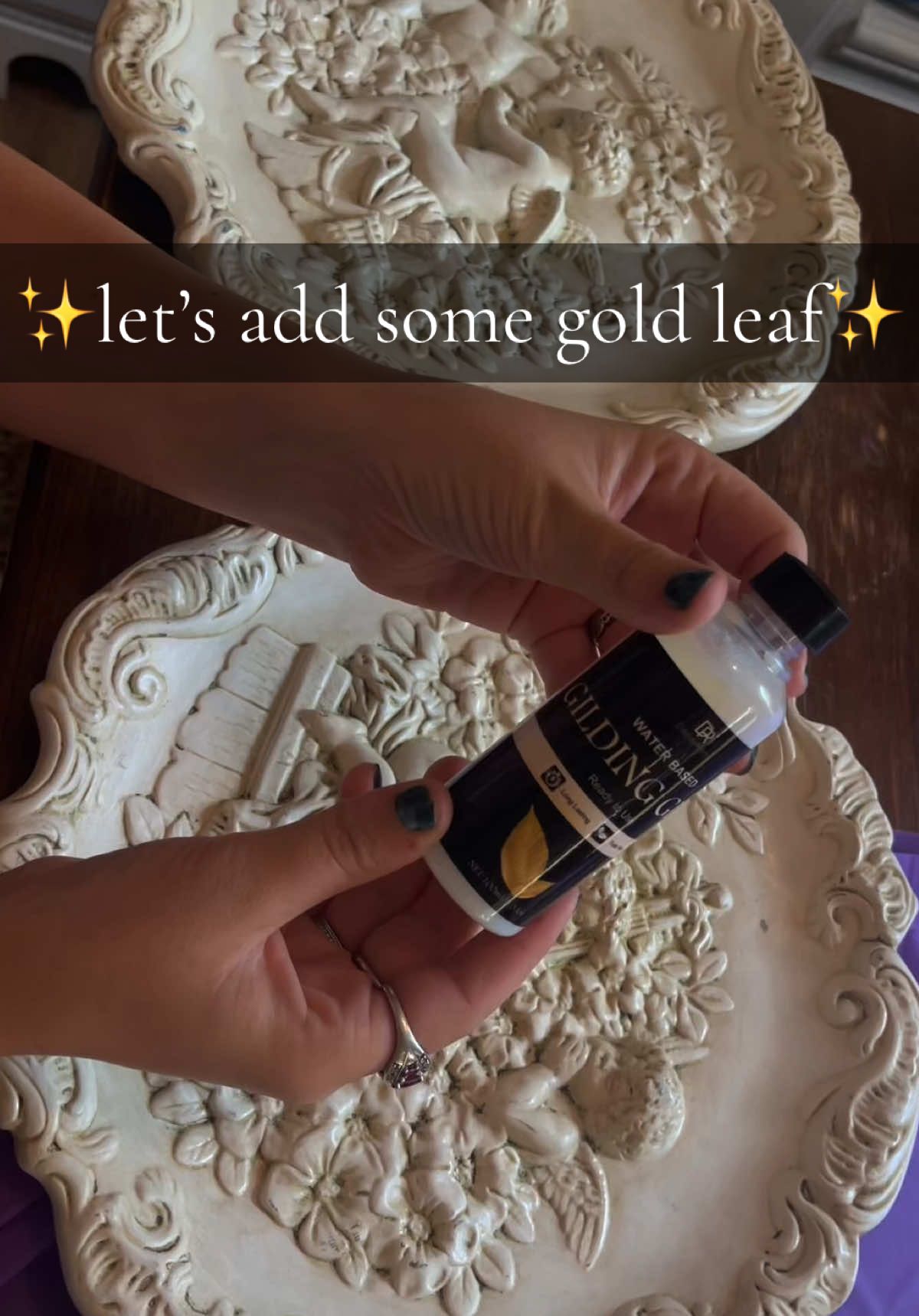 First time adding gold leaf to a piece! It was very intimidating at first and then satisfying to brush away😍✨ #vintage#goldleaf 