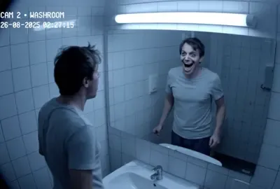 The man saw something paranormal in the mirror in his washroom recorded in security cam #horror #fyp #explore #scary #paranormal 