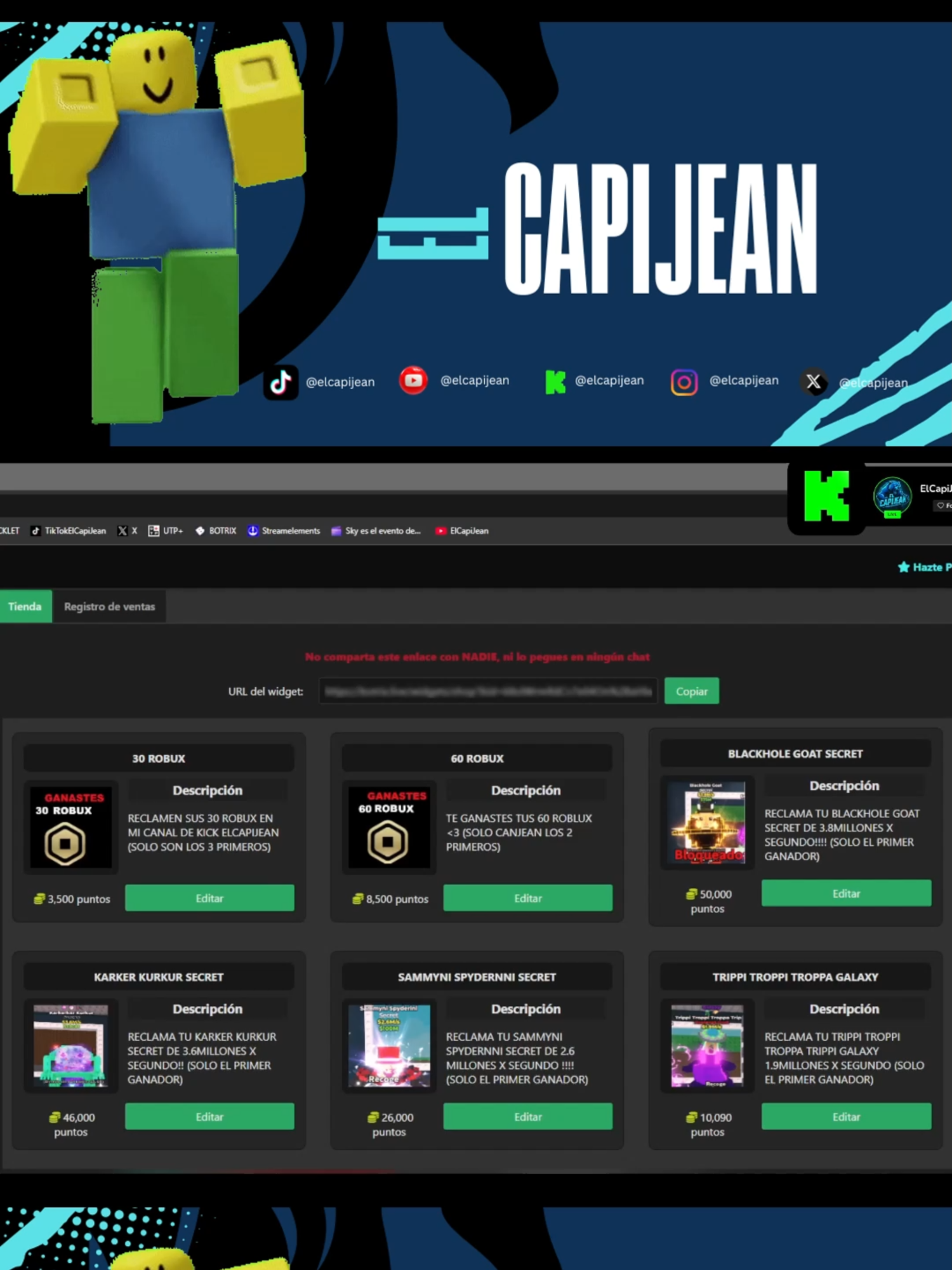 ROBLOX BRAINROTS, NO OLVIDEN SEGUIRME EN KICK https://kick.com/elcapijean y reclamen sus puntos por solo ver mis directos :), se vendrán más sorteos!!!🤗🤗💚💚💚#kickperu💚 #robloxtiktok #robloxgames #teamsammy #tralalerotralala #sammy #BRAINROT #brainrot #robloxfyp #streamer