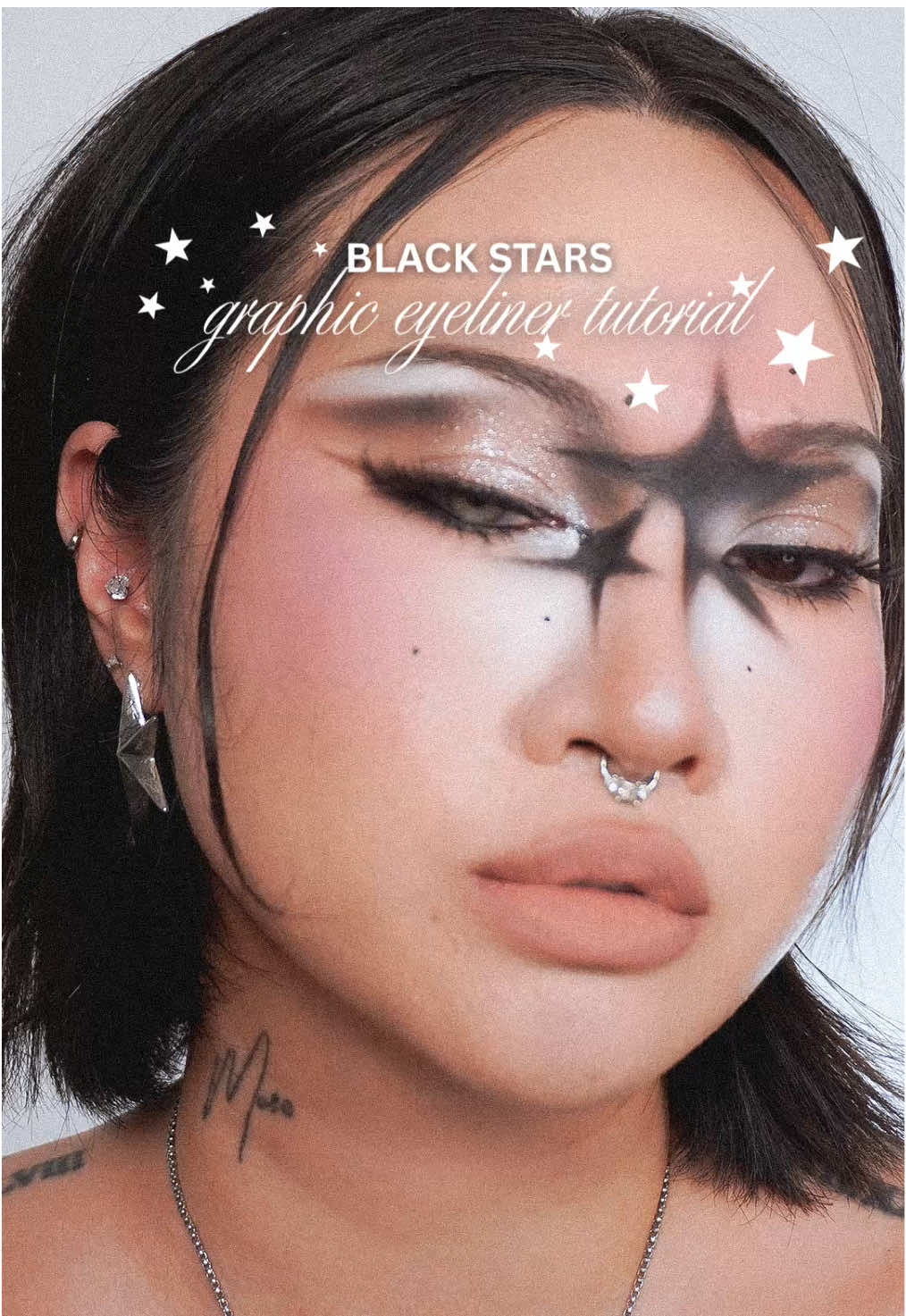 ｡･:*:･ﾟ★,｡ BLACK STARS ｡･:*:･ﾟ★,｡ ★IB beauty creative @𖦹⋆ Antoinette ✮⋆.˚ ★ @Myeyebbofficial eye contacts — rare iris grey  @Morphe Cosmetics 18CT matte essentials eyeshadow palette  @makeupforever aqua resist eyeliner — graphite  @about-face beauty brow artist — black brown, chocolate brown  @Half Magic by Donni Davy glitter puck — cyber diamond  House of lashes  — noir fairy  @Maybelline NY sky high mascara  @DanessaMyricksBeauty yummy skin glow serum primer — fresh pressed  ABH  impeccable foundation — 1N  @IT Cosmetics do it all concealer — 115 fairest cool  ABH smooth contour stick — halftone, shadow  DAISIQUE blending mood cheek 02 palette  @ONE SIZE BEAUTY cheek clapper blush palette — attention seeker  @NYX Professional Makeup epic ink liner  @maccosmetics lip liner — whirl  ABH lip velvet — peachy nude  #graphiceyeliner #makeuptutorial #makeupideas #makeupinspo #makeupart  