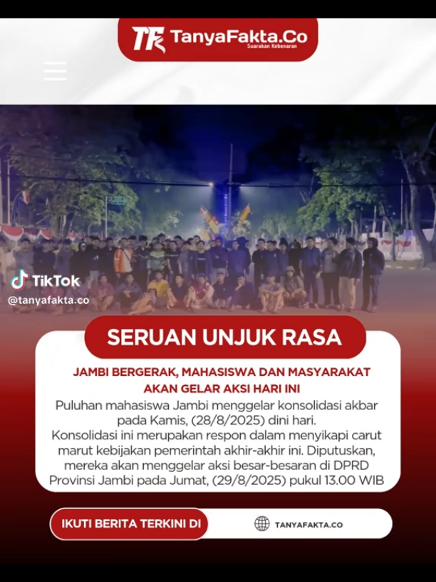 Jambi bergerak mahasiswa dan masyarakat akan gelar aksi hari ini, Jum'at 29/8/2025 pukul 13:00WIB.#fyp #viral #demo #dpr #jambi 