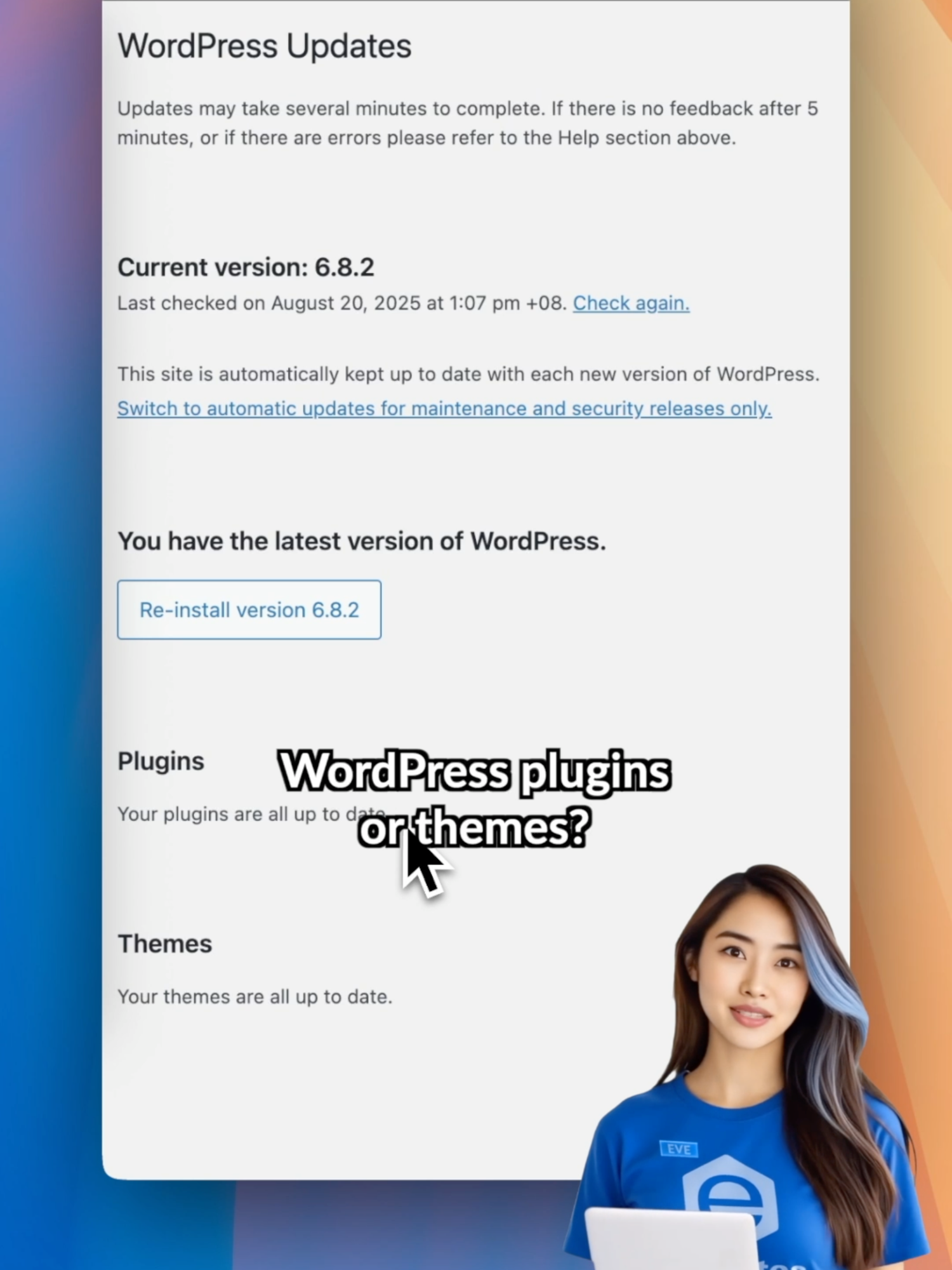 When was the last time you updated your WordPress plugins or themes? Many beginners don’t realise outdated versions can cause errors—or even open security risks. Those updates are critical: they fix bugs, patch vulnerabilities, and keep your site stable. With Exabytes AI Hosting, you’ll get reminders and built-in tools to stay updated—without the hassle. Stay secure. Stay online. Try Exabytes AI Hosting now. Or chat with me, Eve. #AIHosting #Exabytes #GROWDigital