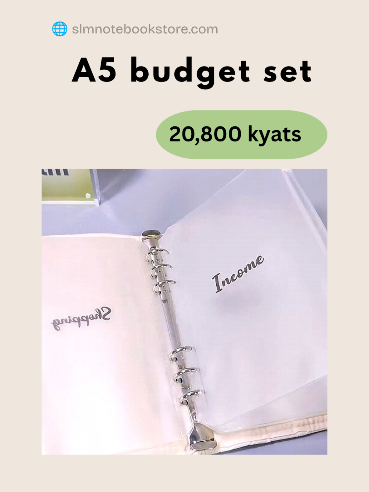 Budget set  20,800 kyats = Binder+PVC bag         ( 8 pcs )+                    text sticker ( 2 sheets) 17,800 Kyats = 4 slots (  20 sheets ) #slmnotebookstore #budgetset 