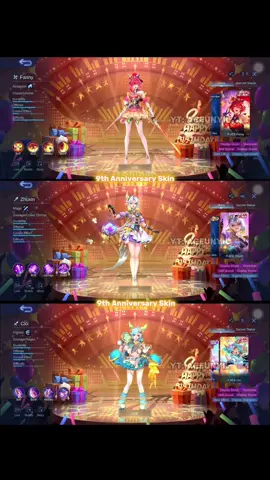 Fanny, Zhuxin, & Cici 9th Anniversary Skin🎂🎁 #fyp #4u #newskin #mobilelegends #mlbbanniversary 