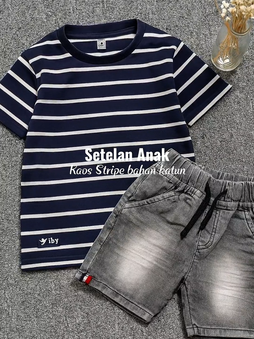 setelan anak jeans dan kaos Stripe 50rban! usia 1-6 tahun #setelan #setelananak #fyp 