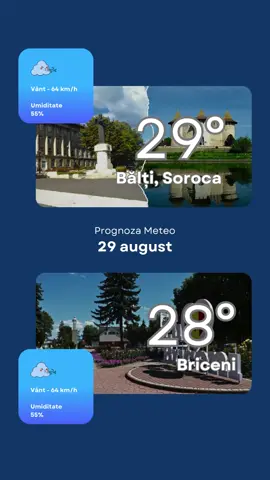 La sfârșit de săptămână, vreme va fi însorită, în nordul Republicii Moldova. Potrivit Serviciului Hidrometeorologic de Stat, vântul va sufla puternic, din sud-est, cu o viteză de până la 64 km/h. Umiditatea aerului va ajunge la 55%. Temperaturile se vor menține ridicate pentru final de august. La Briceni, mercurul din termometre va oscila între 10 și 28 de grade Celsius. #nordnews #meteo 