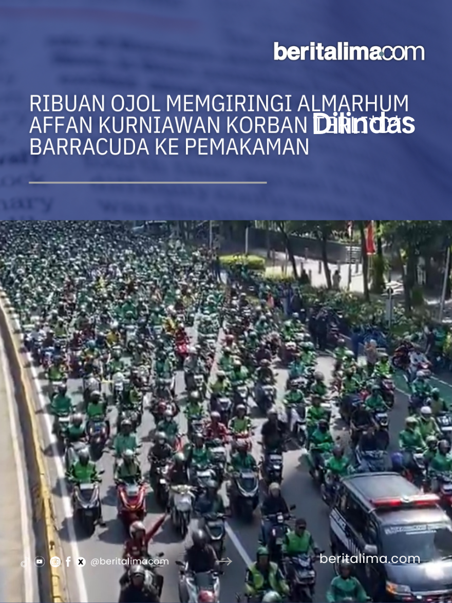 Ribuan driver ojek online (ojol) akan mengantar mendiang Affan Kurniawan yang tewas usai dilindas mobil Brimob dari rumah duka ke TPU Karet Bivak, Jakarta Pusat pada Jumat (29/8). Affan adalah driver ojol yang menjadi korban meninggal dunia setelah dilind*s mobil kendaraan taktis (Rantis) Brimob di Jakarta Pusat saat rangkaian aksi demonstrasi berlangsung Kamis (28/8) malam. #breakingnews #ojolviral #ojolmeninggal #tragis #beritalimadotcom 