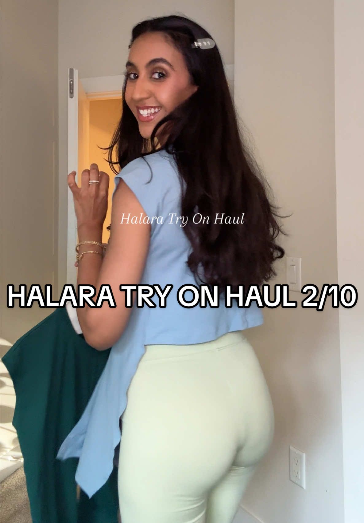 This is 2/10 so stay on the lookout for the rest 🤭🩵💎🧞‍♂️ Try on Haul: Halara Cap Sleeve Crossover Hem Adjustable Button Work Top in Moon ice blue/XS @Halara @Halara_official @Halara shop #halaratop #halara #halaratryonhaul #halarahonestreview #halarafashion 