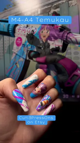 The cutie anime weeb Counterstrike Skin, the M4-A4 Temukau! Can’t wait to have this one listed on my Etsy tomorrow 🩵🩷 | #counterstrike2 #nailart #cs2 #cs2skins #animegirl 