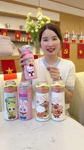 Bình giữ nhiệt cho bé mang đi học có ống hút và quay xách tiện lợi#binhgiunhietcute #binhnuocchobe 