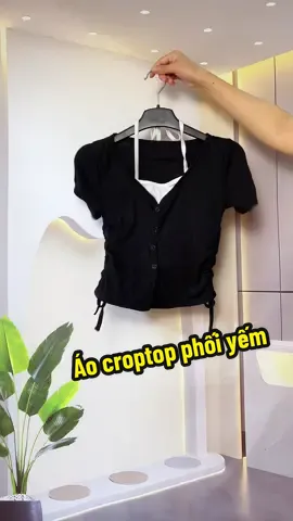 Áo croptop dây rút phối yếm#vangmaishop #aocroptop #aocroptopnu #aodayrut #aocoyem 