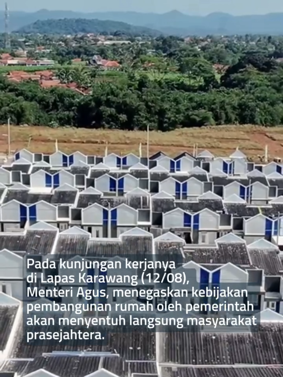 Hai, Sobat Imipas! Menteri Imigrasi dan Pemasyarakatan, Agus Andrianto, terus berupaya mendukung program hasil terbaik cepat (PTHC) Presiden Prabowo. Salah satunya adalah Program 3 Juta Rumah. Pada kunjungannya ke Lapas Karawang (12/08), Menteri Agus menekankan bahwa program 3 Juta rumah bukan sekadar pembangunan fisik, tetapi juga bagian dari strategi nasional dalam meningkatkan kesejahteraan sosial. ‎#kemenimipas #infoimipas #guardandguide ‎#kemerdekaanSemakinNyata ‎#PembangunanSemakinMerata ‎@Kemenimipas RI  @Drs. Agus Andrianto, S.H., M.H  @Abdullah Rasyid  @abdullahrasyid62 