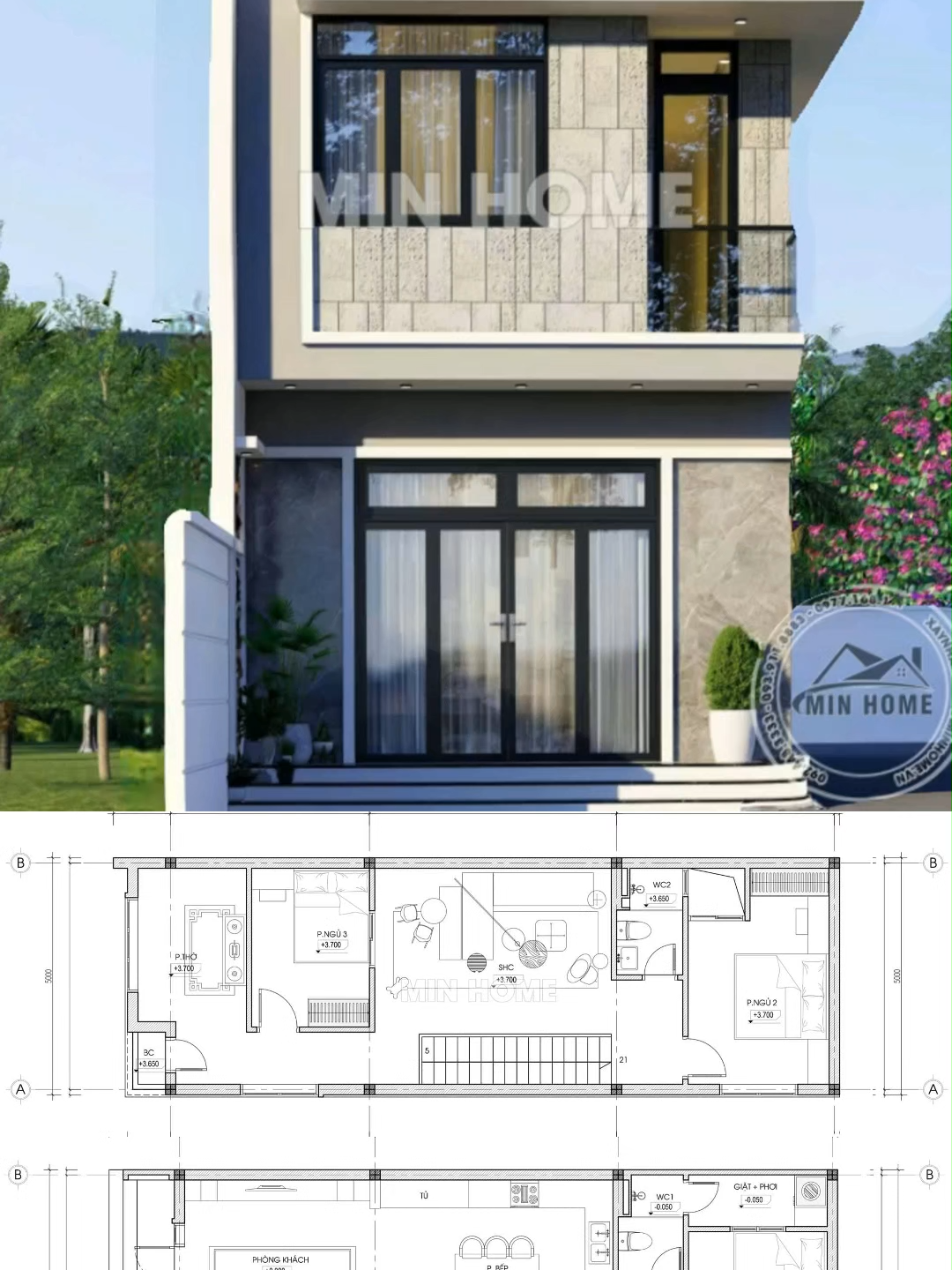 Diện tích xây dựng: 5x15.6m #Minhome #thietkenhadep #xaynha #nhahiendai #nhapho #xuhuong #fly