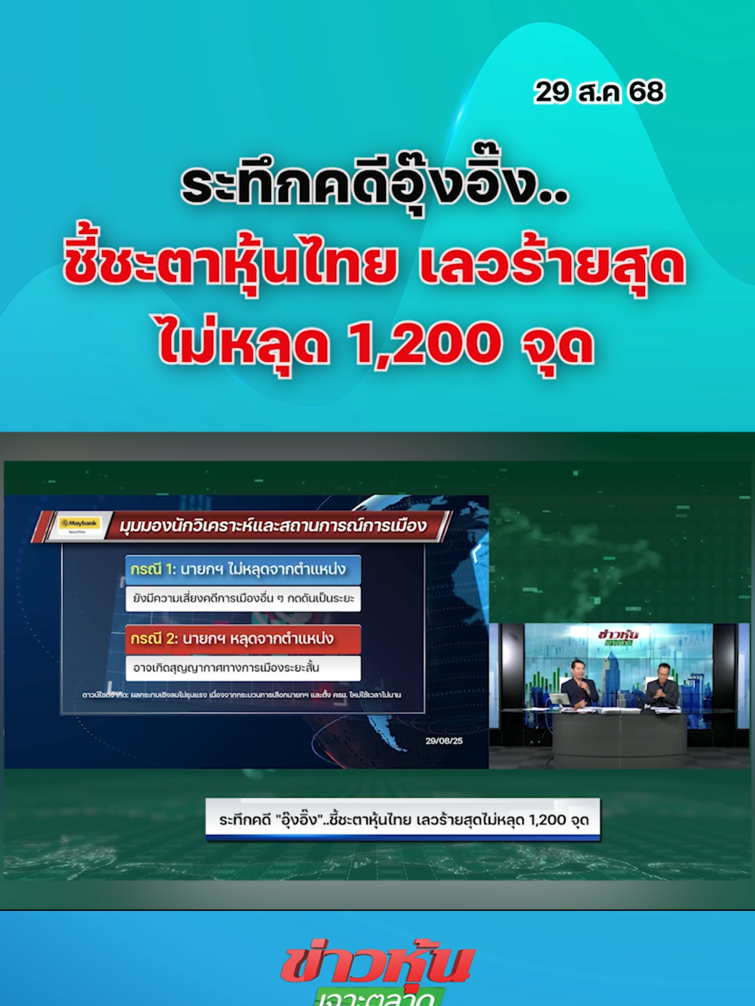 ระทึกคดดีอุ๊งอิ๊ง..ชี้ชะตาหุ้นไทย เลวร้ายสุดไม่หลุด 1,200 จุด #หุ้นเด่น #หุ้นไทย #ข่าวหุ้นเจาะตลาด #ข่าวหุ้น #ข่าวหุ้นธุรกิจออนไลน์ #ข่าวtiktok #kaohoon #kaohoononline #SET
