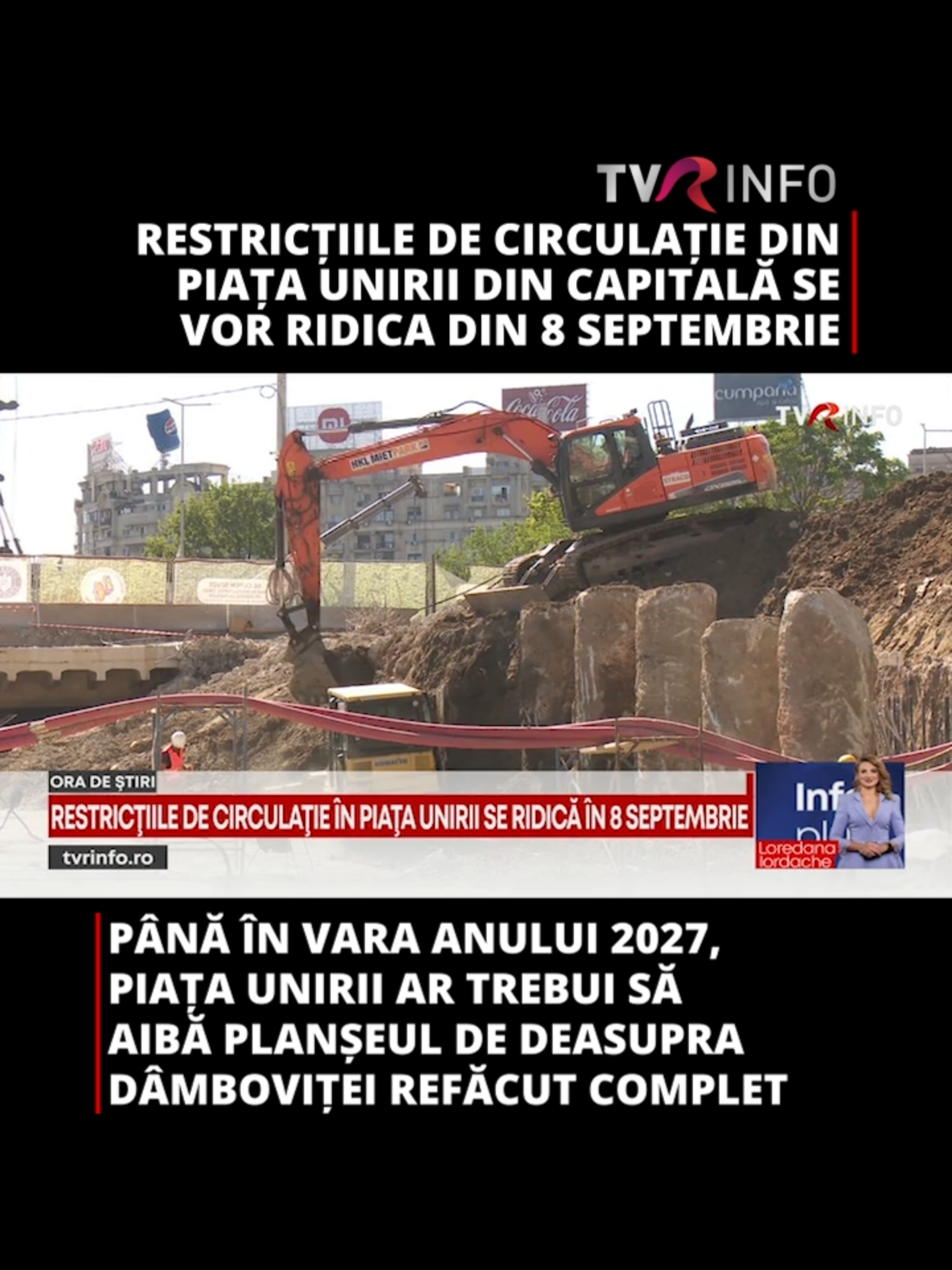 Restricțiile de circulație din Piață Unirii, din Capitală, se vor ridica din 8 septembrie. Planșeul a fost deja decopertat pe aproape o treime din suprafaţă, în zona Hanului Manuc. Până în vara anului 2027, Piața Unirii ar trebui să aibă planșeul de deasupra Dâmboviței refăcut complet. Atunci, însă, va debuta o altă etapă: refacerea pasajului rutier Unirii, lucrare care va dura un an #tvrinfo #news #Actualitate #ViralRo #foryoupage❤️❤️ #fyp #Romania #planșeulunirii #PiataUnirii #Bucuresti #infrastructura #DanielBaluta
