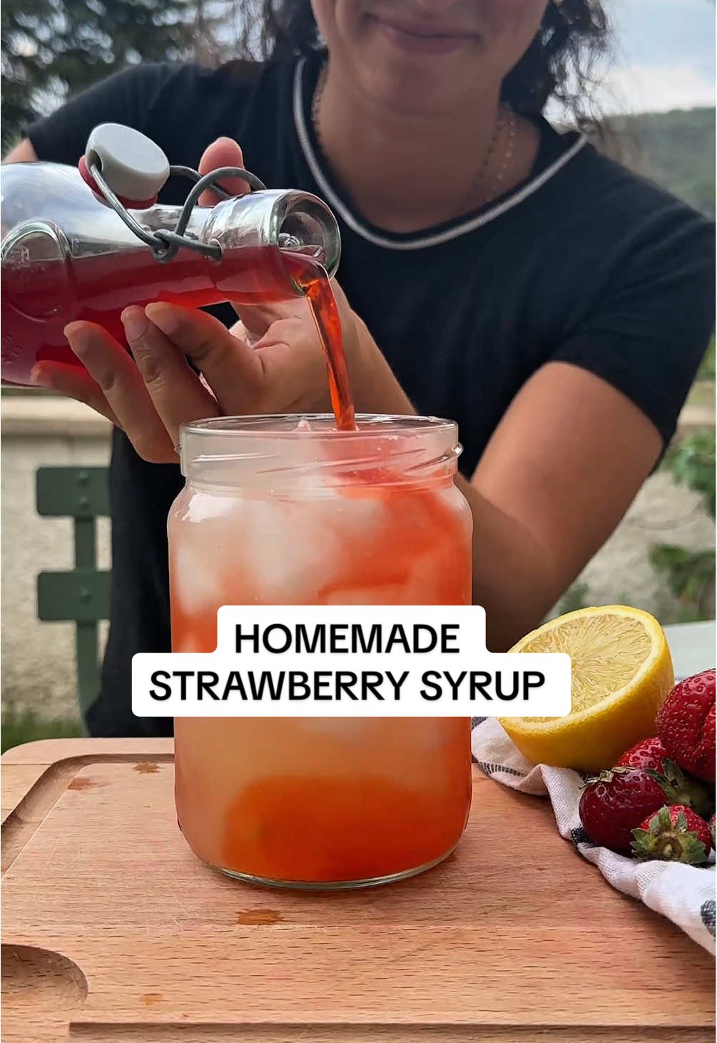 Just some strawberries and some sugar is all you need ! 🍓 most recipes say to use equal parts of strawberries and sugar, I didn’t measure anything and it turned out fine ! I also squeezed 1 lemon in the jar to accentuate all of those delicious flavors 😋 #strawberrysyrup #homemaderecipes 