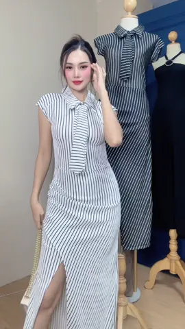 เดรสเนคไทลายทางเหลือน้อยแล้วนร้าาา🥰 #cekathcloset #ซีแคทโคลเซท #เดรสเวียดนาม #คลาสแฟชั่น 