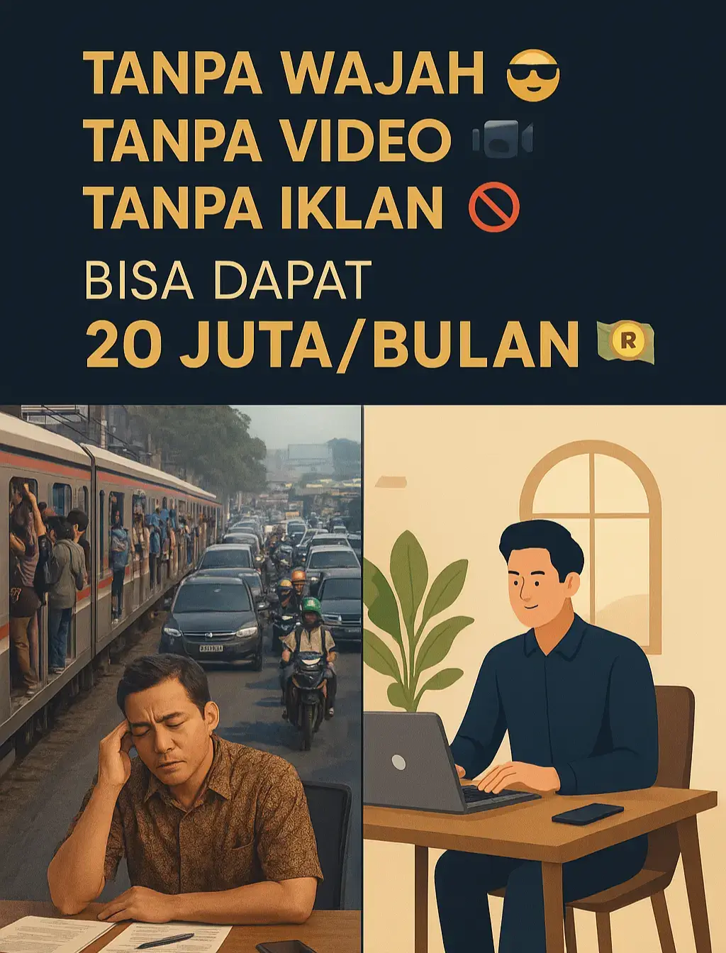 ❌ Pernah nggak sih kepikiran… “Kenapa udah kerja dari pagi sampai sore, tapi saldo dompet masih kayak sinyal di hutan… hilang-timbul?” 🤔📉 Bangun subuh 🌅 buru-buru sarapan (kadang cuma secangkir kopi dingin bekas semalam ☕🥲), terus berjuang lawan macet 🚦, desek-desekan di transport umum 🚍💨, sampai kantor udah ngos-ngosan. Kerjaan numpuk 📑, deadline kayak monster kejar-kejaran 👹, atasan ngomong lebih cepat dari loading WiFi lemot 📶😂. Pulang? Badan capek, otak panas, sisa tenaga cuma buat rebahan 🛌. Dan besok... ya ngulang lagi. 😮‍💨 Sekarang bayangin kebalikannya… 💻 Kerja santai dari rumah, nggak perlu mandi subuh 🚿, nggak ada drama macet, cukup modal HP + internet 📱🌐 → bisa hasilin 💸 20 JUTA/bulan. ✨ Tanpa tampil wajah. ✨ Tanpa ribet bikin video. ✨ Tanpa harus buang duit buat iklan. Kedengarannya kayak rahasia besar kan? 🤫 Tapi ini peluang nyata lewat produk digital. Dan enaknya… kamu nggak perlu bingung mulai dari mana. 👉 Udah ada panduan GRATIS step by step dari nol 🔑 👉 Bahkan kalau kamu bilang: “Aku nggak bisa bikin produk digital.” Tenang… aku sediain ratusan produk digital premium siap jual, tinggal pake aja. 📂⚡ Keuntungannya? 100% buat kamu, nggak perlu bagi-bagi. 🏆💯 Kenapa harus mulai sekarang? ⏳ Karena kalau nunda, kamu bakal terus stuck di rutinitas capek yang nggak ada ujungnya. Tapi kalau ambil langkah kecil hari ini, siapa tahu sebentar lagi kamu bisa senyum lega lihat saldo rekening makin gemuk 🏦😁. Kalau kamu baca sampai sini, artinya kamu serius pengen hidup lebih santai dan bebas kan? 😉✨ Yuk, pelan-pelan aku bisikin “rahasia”-nya. 👉 Follow & komen kalau kamu relate banget sama caption ini. 👉 Cek bio, ada panduan gratis yang udah aku siapin khusus buat kamu. #cuandigital #bisnisonlineindonesia #kerjanyantaihasilmaksimal #produkdigitalsiapjual #hidupdariinternet