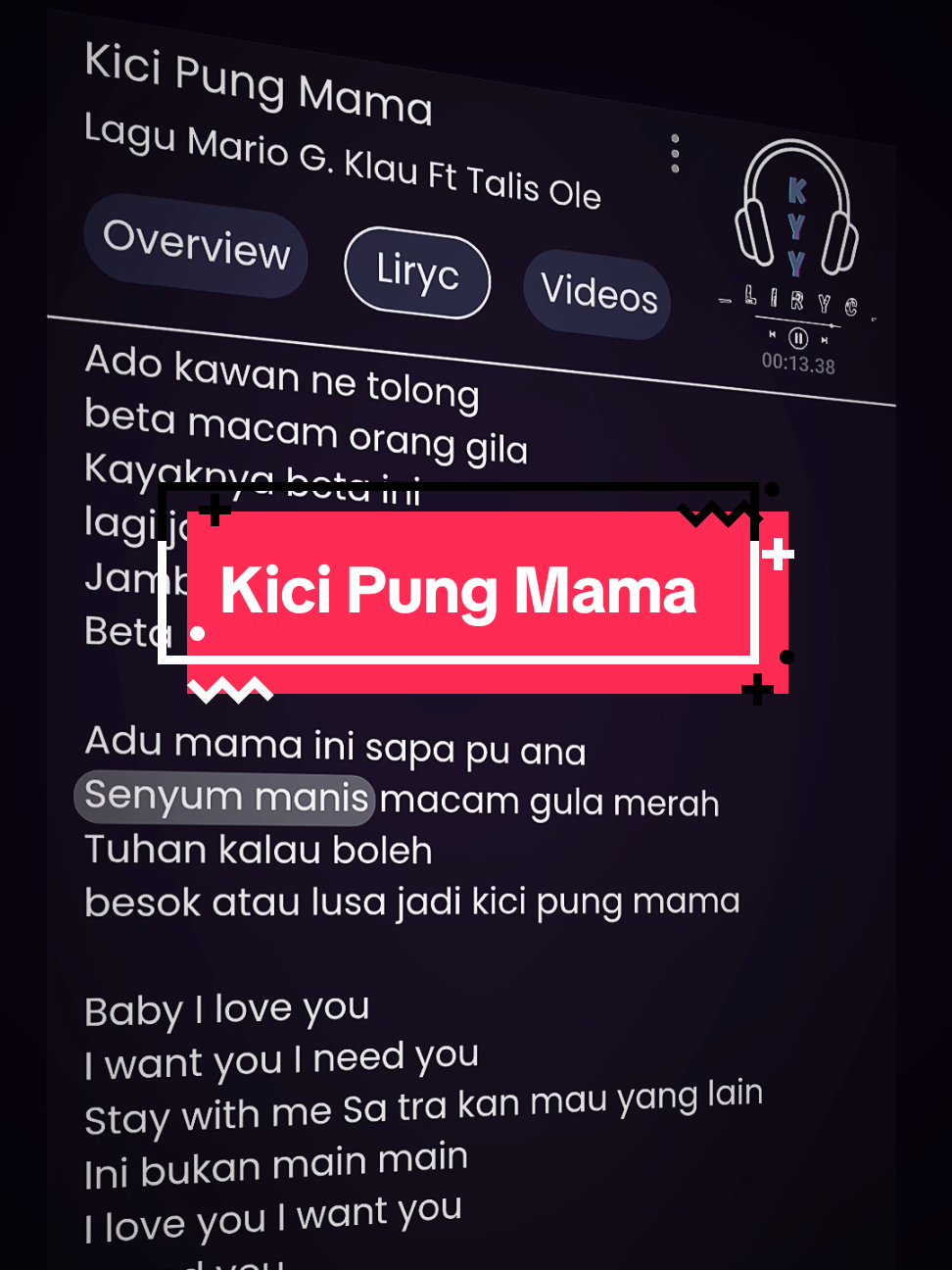 Kici Pung Mama🎧🎶 #lirycs #music #mariogklau #overlaylyrics #timurasik 