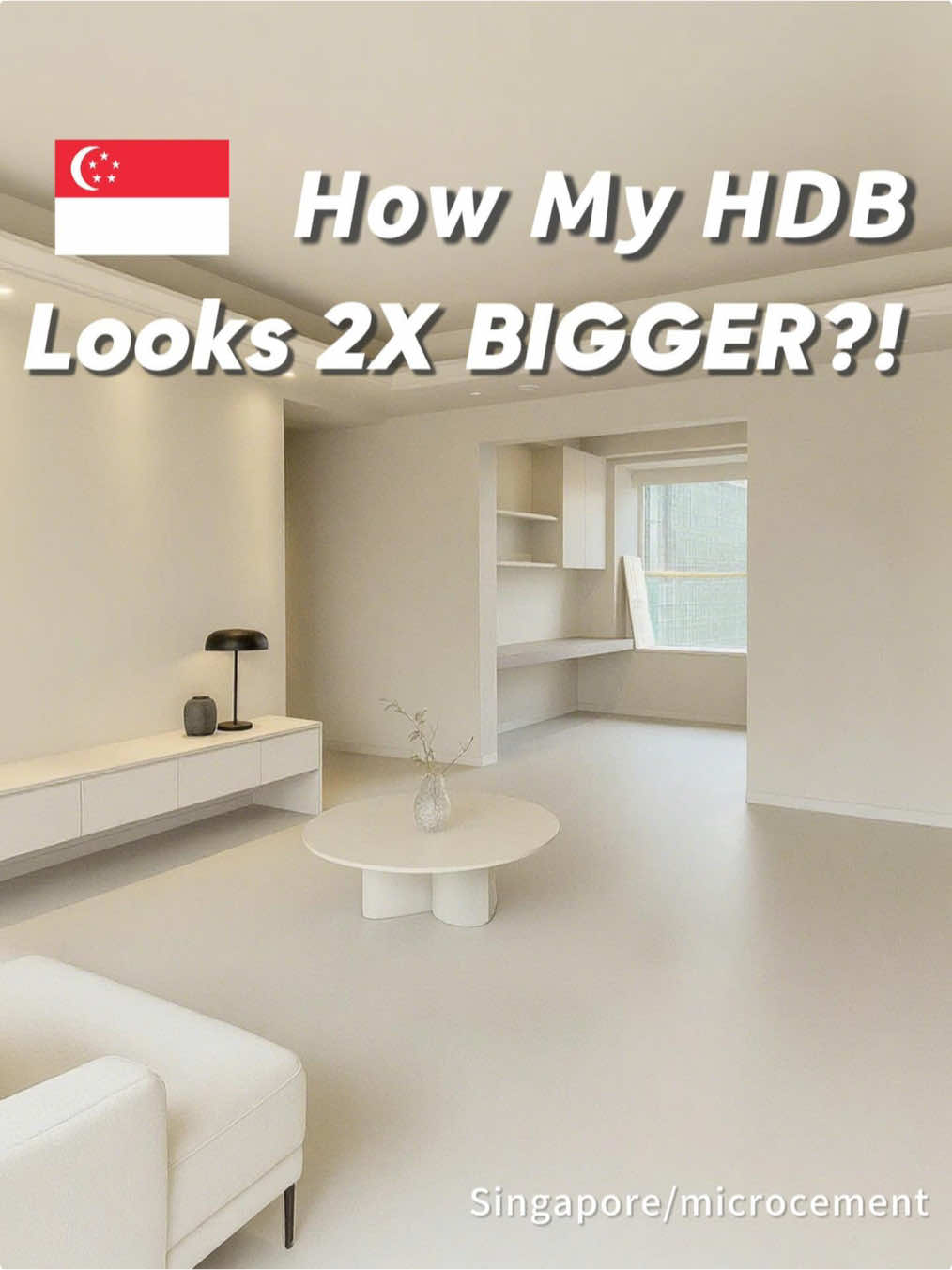 🇸🇬Made My HDB Look 2X BIGGER  #semiforêtmicrocement #renovationsg #hdbrenovation #condosg #modernminimalist 