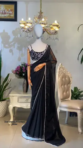 #simpleBlackSariSet available🖤can be customized in every design and color options Dm us for more details🥰#blacksariset#rosecreation🌏 #jhapabirtamodenepal🇳🇵 #worldwideshippingavailable✈️fororder9815998183 