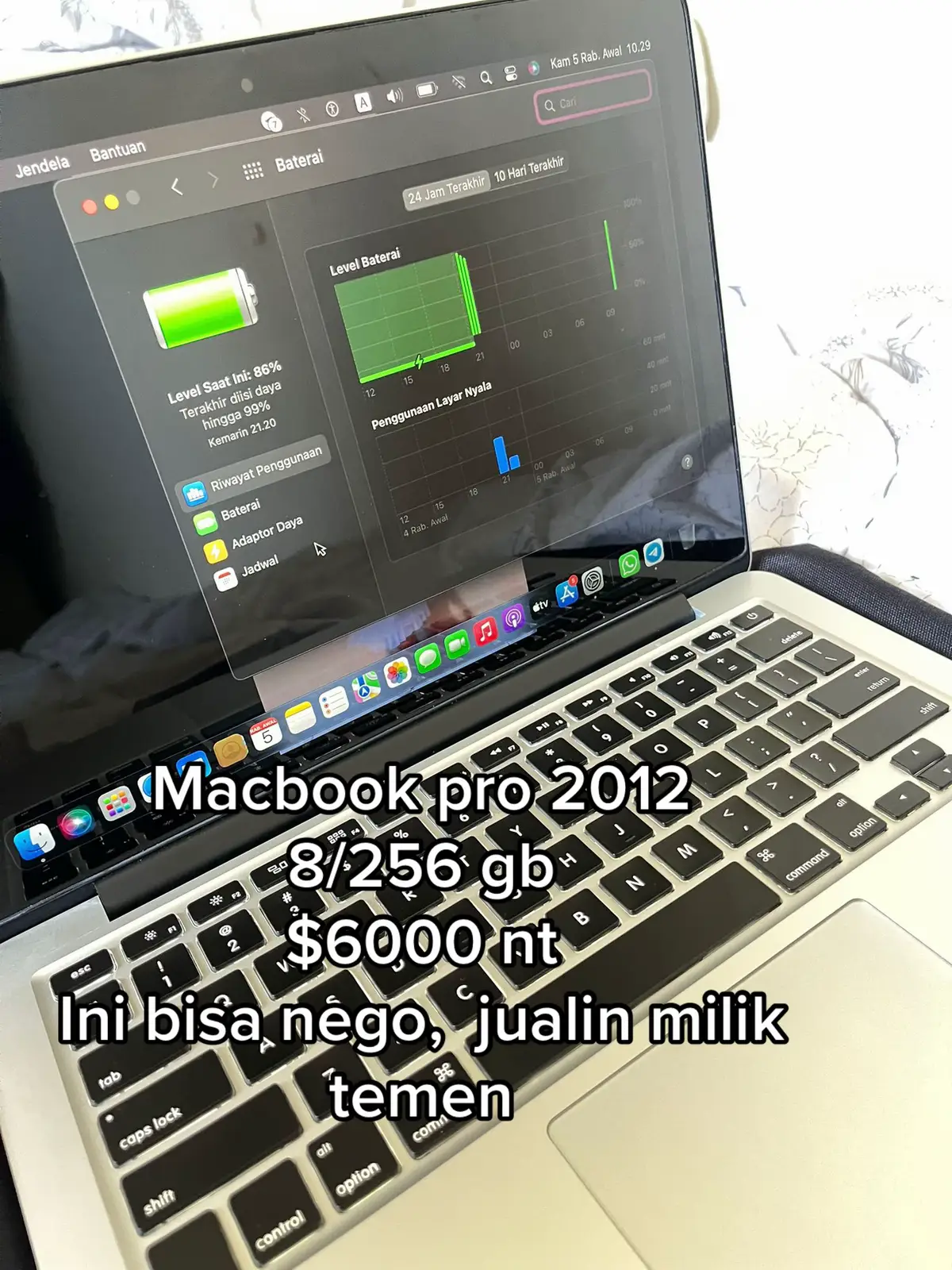 Macbook pro 2012 8/256 gb $6000 nt Ini bisa nego,  jualin milik temen  Nego sampai laku