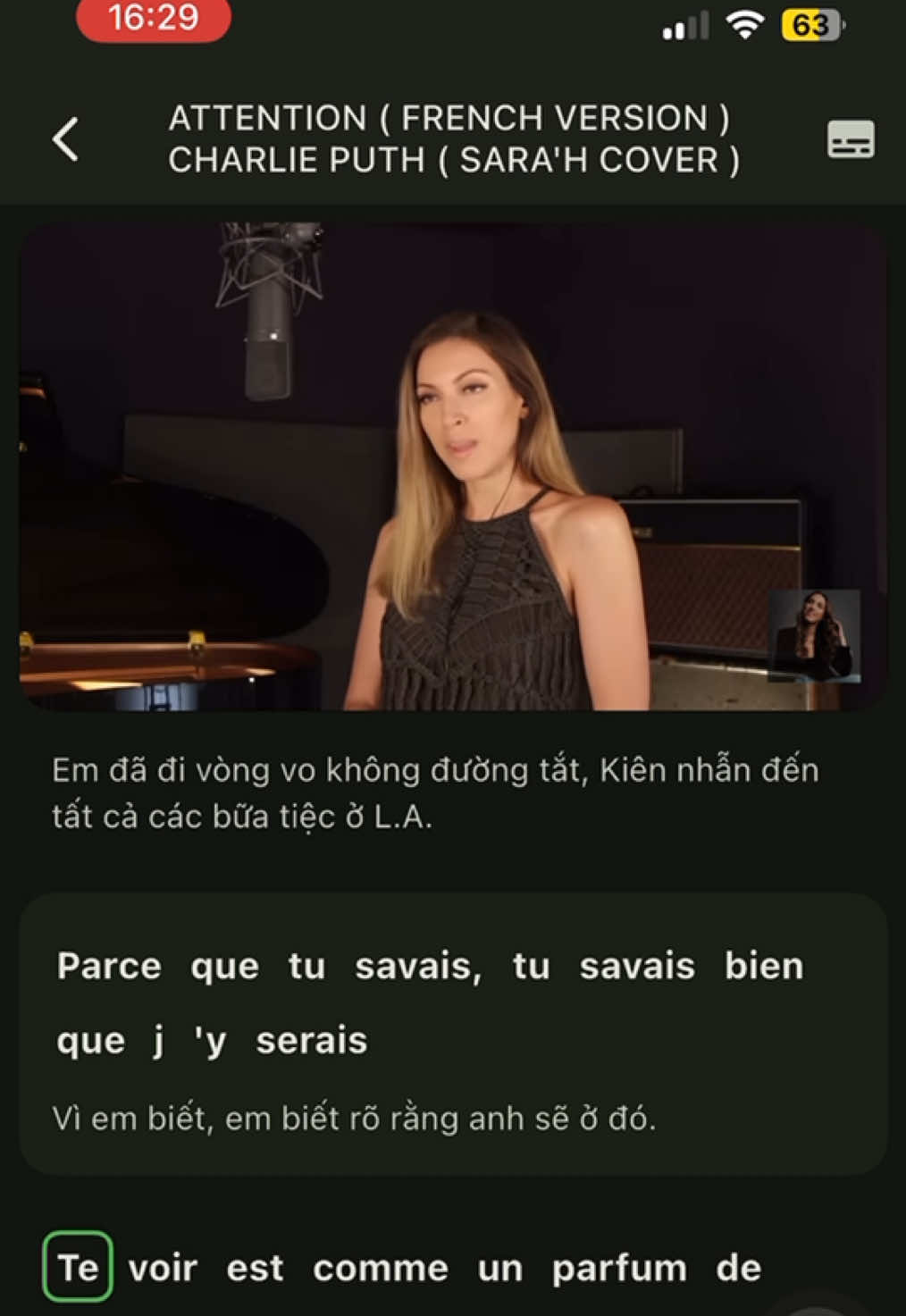 Attention (French version) - Sara'h  #frenchsong #chansonfrancaise #fyp #frenchtok #studyfrench 