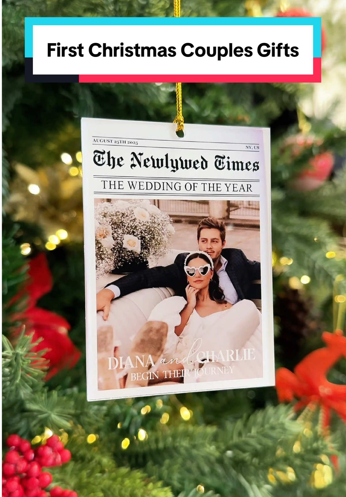 From the happiest day to the coziest holiday nights together 🌟💍 #macorner #ornament #couple #1stchristmas #newlyweds