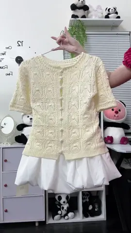 [QC] Áo len dệt kim cộc tay ren nổi xinh #doureview #stylehanquoc #xuhuong 