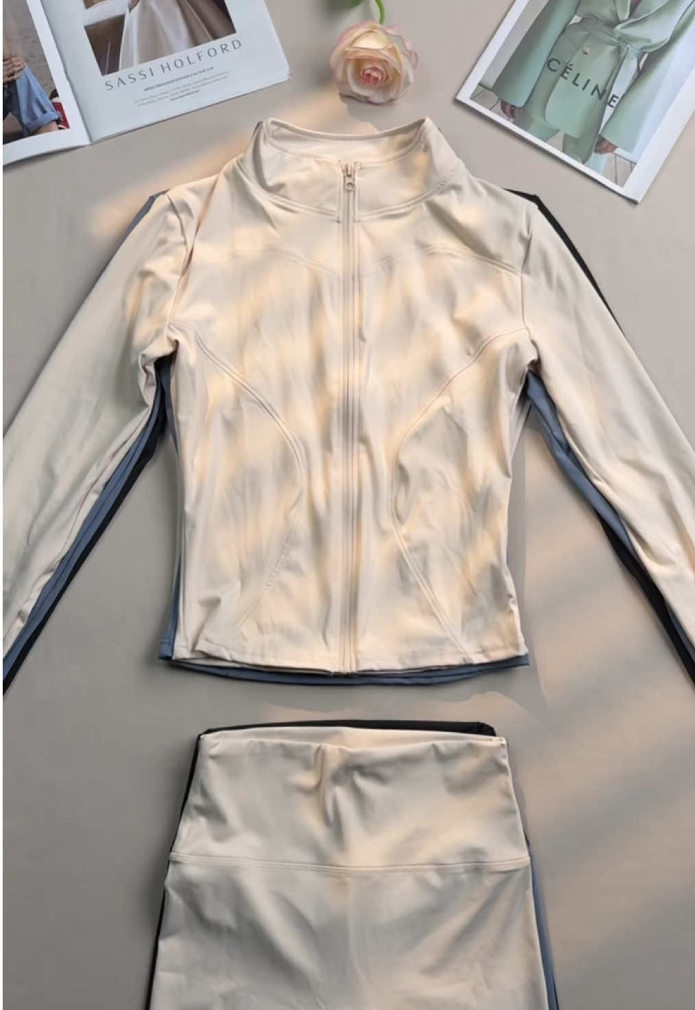 Solid Zip-Up Collarless Jacket & High-Waist Leggings Set – Chic & Active 🖤🌿 #lq#womensetoutfit #twopieceset#TikTokShopLaborDaySale#spotlightfinds