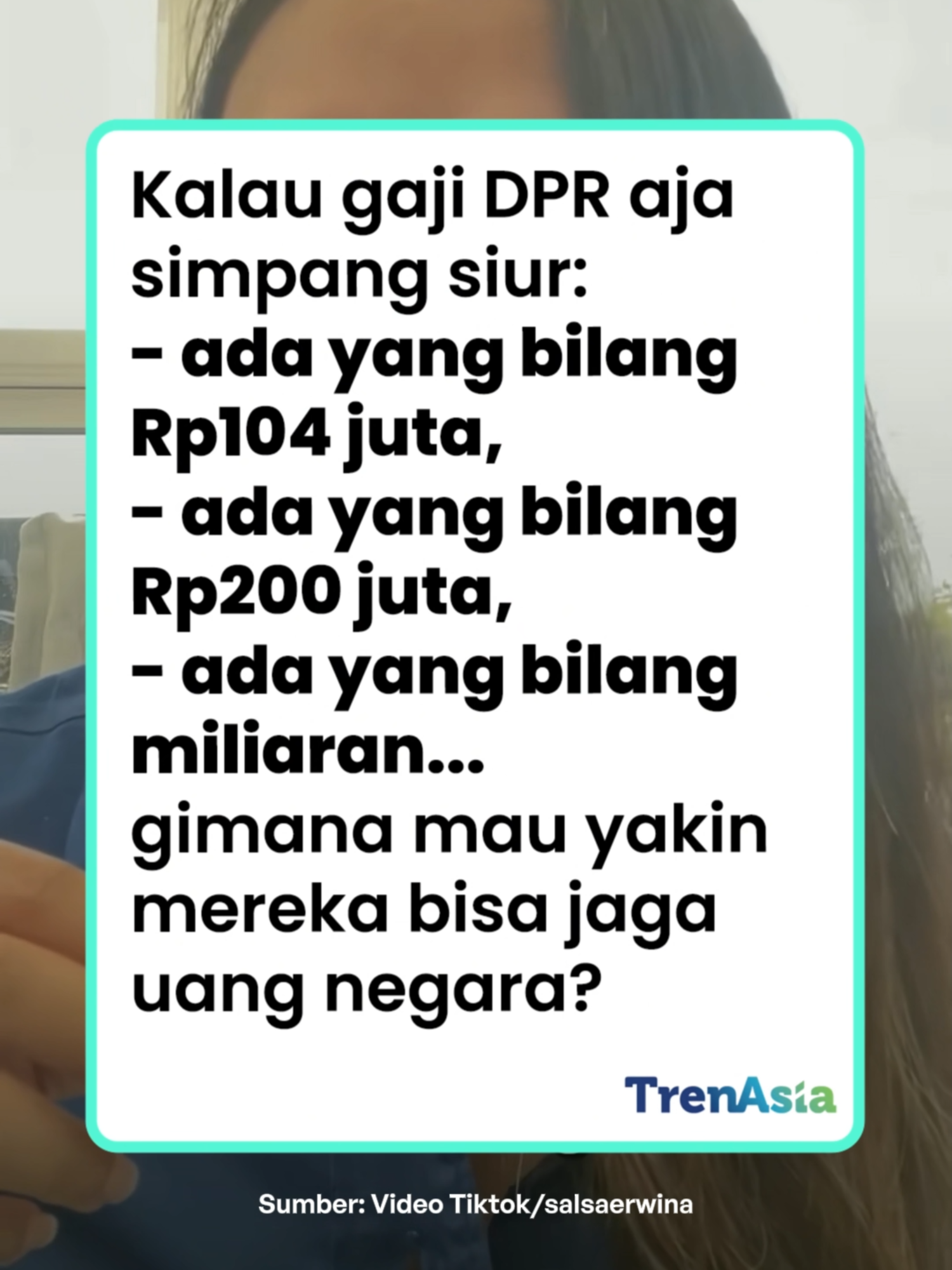 Kenapa bisa simpang siur begini? Jawabannya sederhana: tidak ada transparansi. Padahal, hampir Rp10 triliun anggaran digelontorkan untuk 580 anggota DPR. Tapi rincian detailnya... dari gaji pokok, tunjangan, biaya rapat, konsumsi, patwal, staf sus... nggak pernah benar-benar dibuka ke publik. Yang katanya wakil rakyat, ironisnya malah sering mematikan tag, nge-limit komentar, sampai ngeblok warganya sendiri. Saat rakyat demo di depan gedung DPR, gedung yang dibangun dari pajak kita, mereka memilih diam di dalam. Salsa Erwina, dalam videonya, menyebut ini bukti matinya empati. DPR dapat fasilitas mewah, bahkan pensiun seumur hidup, sementara rakyat kerja banting tulang pun belum tentu bisa jamin masa tua. Pertanyaannya sederhana: masihkah mereka benar-benar mewakili rakyat? Atau hanya mewakili partai dan kepentingannya sendiri? Shoutout @salsaerwina #GajiDPR #Transparansi #WakilRakyat #AnggaranNegara #SuaraRakyat