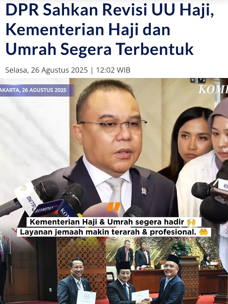 Kementerian Haji & Umrah segera hadir, layanan jemaah makin terarah dan profesional  #fyp #DPRRI #aksinyatadasco #sufmidasco #haji 