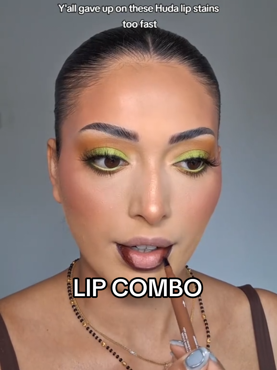 @Huda Beauty tag her!!  @Huda @hudahotline  Lip Combo Rich brown warm brown  bombshell  glassy  #lipstain #lipcombotutorial #hudabeauty #fyp  #browngirlbloggers 