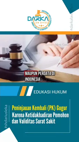 Peninjauan Kembali (PK) Gugur Karena Ketidakhadiran Pemohon dan Validitas Surat Sakit Dalam praktik peradilan pidana maupun perdata di Indonesia, Permohonan Peninjauan Kembali (PK) adalah upaya hukum luar biasa yang diatur dalam Pasal 263–269 KUHAP (untuk perkara pidana) dan Pasal 67–69 UU Nomor 14 Tahun 1985 tentang MA (untuk perkara perdata) Namun, dalam beberapa kasus, permohonan PK dinyatakan gugur karena Pemohon tidak hadir dalam sidang pemeriksaan, meskipun telah menunjuk kuasa hukum dan menyampaikan surat keterangan sakit. Dalam praktik Mahkamah Agung dan Pengadilan Negeri, kehadiran pemohon PK dianggap penting dan substansial, terutama jika; Pemohon adalah Terdakwa atau Terpidana dalam perkara pidana. Pemeriksaan PK menyangkut fakta baru (novum) yang harus dijelaskan langsung oleh Pemohon dan Hakim ingin memastikan bahwa permohonan bukan rekayasa atau manipulasi hukum. Meski Kuasa Hukum hadir, ketidakhadiran Pemohon dapat dianggap sebagai tidak serius dalam mengajukan PK, apalagi jika alasan ketidakhadiran tidak dapat dibuktikan secara sah. Surat keterangan sakit yang tidak akurat atau diragukan keabsahannya dapat menjadi alasan hukum untuk menolak atau menggugurkan permohonan PK.  Beberapa indikator ketidakakuratan; dikeluarkan oleh klinik yang tidak memiliki izin praktik resmi, tidak mencantumkan diagnosis medis yang jelas, tidak sesuai dengan tanggal sidang atau kondisi fisik Pemohon dan/atau ditemukan adanya rekayasa atau pemalsuan dokumen medis. Dalam kasus seperti ini, Hakim berhak menilai bahwa ketidakhadiran Pemohon tidak sah secara hukum, dan permohonan PK dapat dinyatakan gugur demi hukum. Beberapa putusan Mahkamah Agung menunjukkan bahwa; PK dapat dinyatakan gugur jika Pemohon tidak hadir tanpa alasan sah, kehadiran Kuasa Hukum tidak selalu cukup, terutama jika Pemohon perlu memberikan keterangan langsung serta surat sakit yang tidak valid dapat dianggap sebagai bentuk obstruksi terhadap proses peradilan. Contoh; dalam Putusan MA Nomor 123 PK/Pid/2020, permohonan PK dinyatakan gugur karena Pemohon tidak hadir dan surat sakit dinilai tidak dapat dipertanggungjawabkan. Oleh karena itu permohonan PK adalah hak hukum, tapi harus dijalankan dengan itikad baik dan kepatuhan terhadap prosedur. Ketidakhadiran Pemohon, apalagi dengan surat sakit yang tidak akurat, dapat dianggap sebagai bentuk ketidakseriusan dan berujung pada gugurnya hak hukum. Kuasa hukum memang berperan penting, tapi dalam perkara PK, kehadiran pribadi Pemohon bisa menjadi syarat substansial yang tidak bisa diwakilkan sepenuhnya. Salam Keadilan, Darius Leka, S.H. #edukasihukum #peninjauankembali #gugur #foryou #fyp 