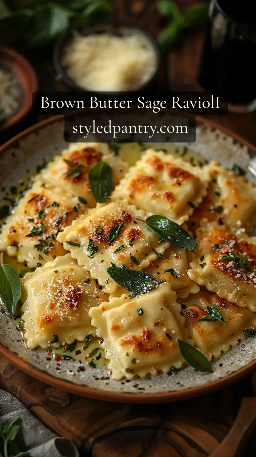 Ingredients: 1 package fresh ravioli (cheese or mushroom works best) 6 tbsp unsalted butter 8–10 fresh sage leaves 1 garlic clove, smashed (optional) Salt & black pepper Grated parmesan, for topping Red pepper flakes (optional) Instructions: 1. Cook ravioli in salted boiling water until al dente. Reserve ½ cup pasta water, then drain. 2. In a skillet, melt butter over medium heat. Add sage leaves + garlic clove. 3. Cook until butter foams and turns golden brown, swirling often (about 3–4 mins). 4. Remove garlic, add drained ravioli, toss gently in the butter. Add a splash of pasta water if needed. 5. Season with salt, pepper, and a pinch of red pepper flakes. 6. Serve immediately with parmesan and extra crispy sage leaves on top. #BrownButterRavioli #ItalianRecipes #StyledPantry #PastaTok #EasyDinners 