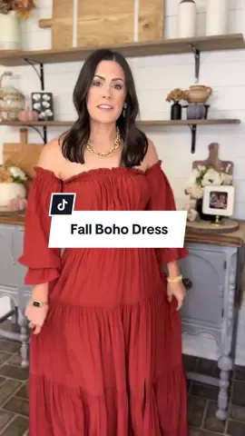 Beautiful boho style dress! I sized down to a small. I’m 5’5” 140.  #bohodress #familyphotooutfits #maternityphotoshoot #falldresses #offshoulderdress   