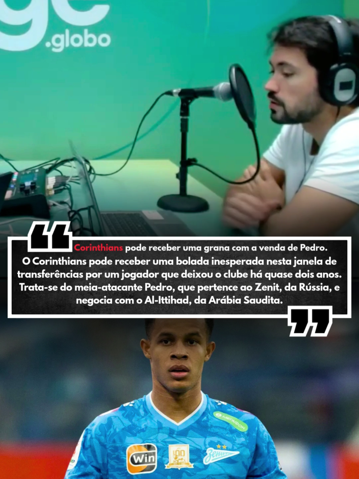 CORINTHIANS PODE GANHAR BOLADA COM VENDA DO MEIA-ATACANTE PEDRO, QUE PERTENCE AO ZENIT, PARA O AL-ITTIHAD, DA ARÁBIA SAUDITA. #corinthians #zenit #alittihad #futebol