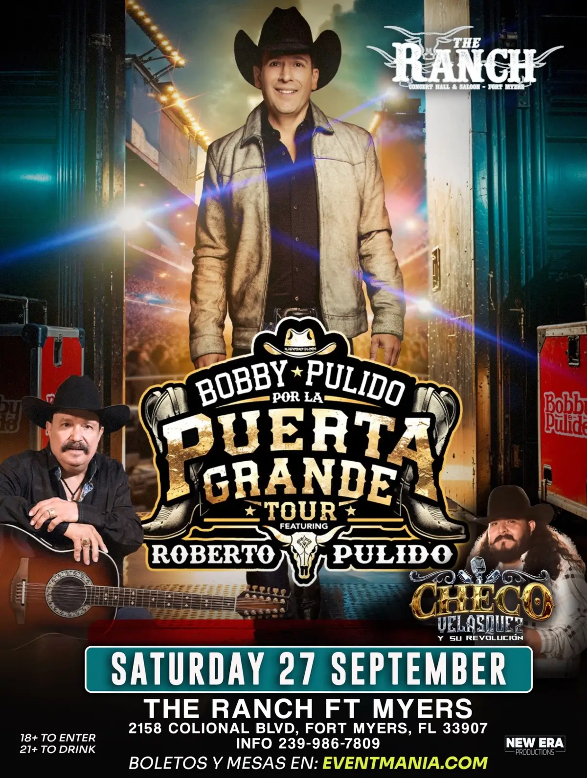 Por La Puerta Grande Tour : Sept 27th.  𝗕𝗼𝗯𝗯𝘆 𝗣𝘂𝗹𝗶𝗱𝗼 se despide de los escenarios, y Ft Myers será parte de su historia. ¡Bobby Pulido llega por la Puerta Grande con Su jefecito, “𝑬𝒍 𝑷𝒓𝒊𝒎𝒐” 𝗥𝗼𝗯𝗲𝗿𝘁𝗼 𝗣𝘂𝗹𝗶𝗱𝗼! ! 🎶✨ Su Gira del Adiós 🧡, el ícono de la música texana se presentará en The Ranch Concert Hall & Saloon De Fort Myers 📍 el próximo 27 de septiembre de 2025 📅. Gracias por 30+ años Bobby!! Ademas: Checo Velasquez #fyp #parati #bobbypulido #checovelasquez 