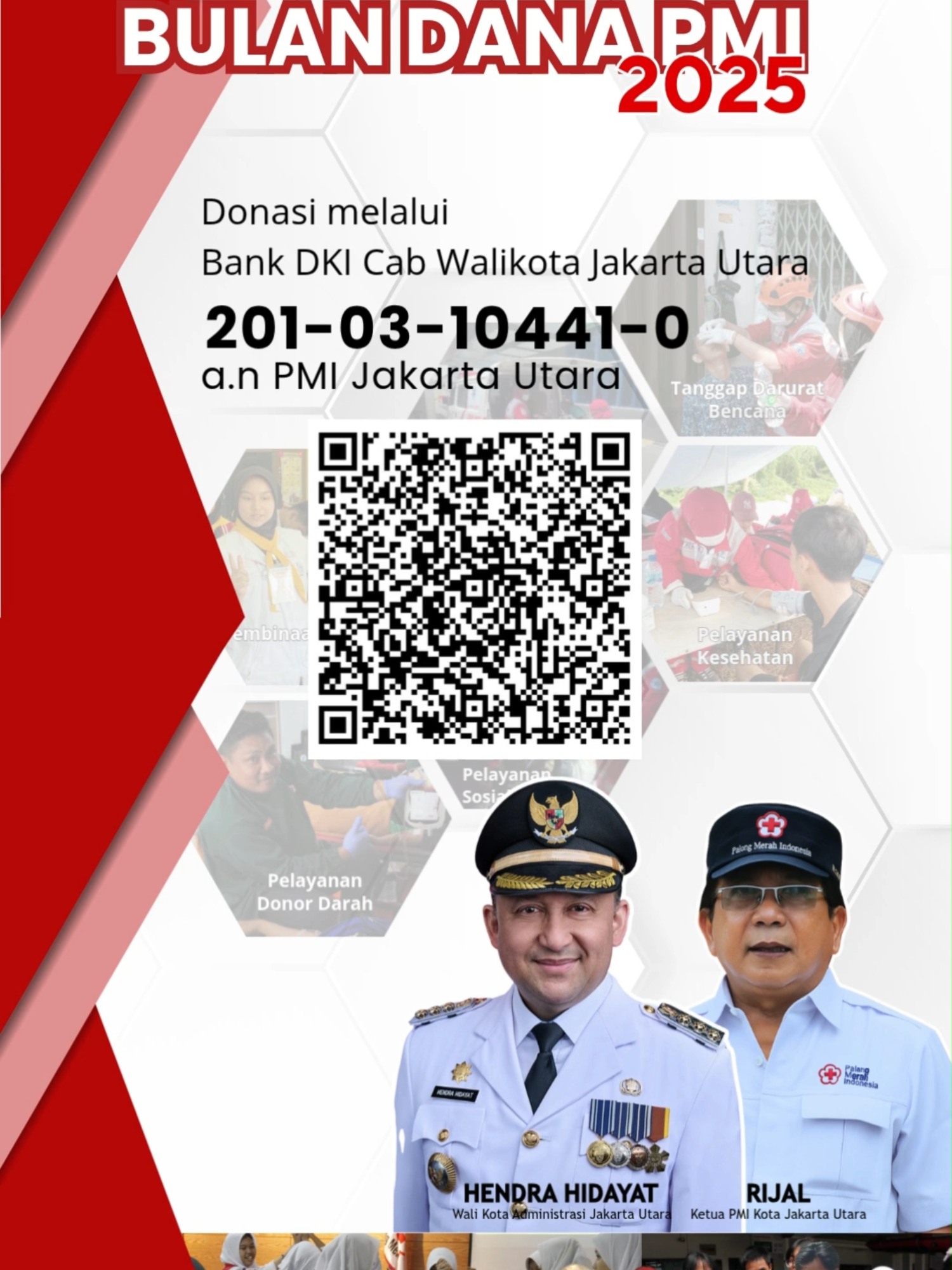 Ayo Sukseskan Bulan Dana PMI Kota Jakarta Utara! 📅 September – November 2025 🌟 “Jadi Bagian dari Aksi Kemanusiaan” Bulan Dana PMI adalah momen untuk kita bersatu dalam solidaritas dan kepedulian. Dukungan Anda sangat berarti bagi keberlanjutan layanan kemanusiaan PMI, mulai dari bantuan bencana, layanan ambulans, donor darah, Layanan Kesehatan hingga edukasi masyarakat. 💳 Donasi dapat disalurkan melalui: Bank DKI Cabang Walikota Jakarta Utara No. Rekening: 201-03-10441-0 a.n. PMI Jakarta Utara Mari berbuat kebaikan. 💡 Kecil bagi kita, besar bagi mereka yang membutuhkan. #BulanDanaPMI2025 #PMIJakartaUtara #AksiKemanusiaan #DonasiPMI #SolidaritasTanpaBatas