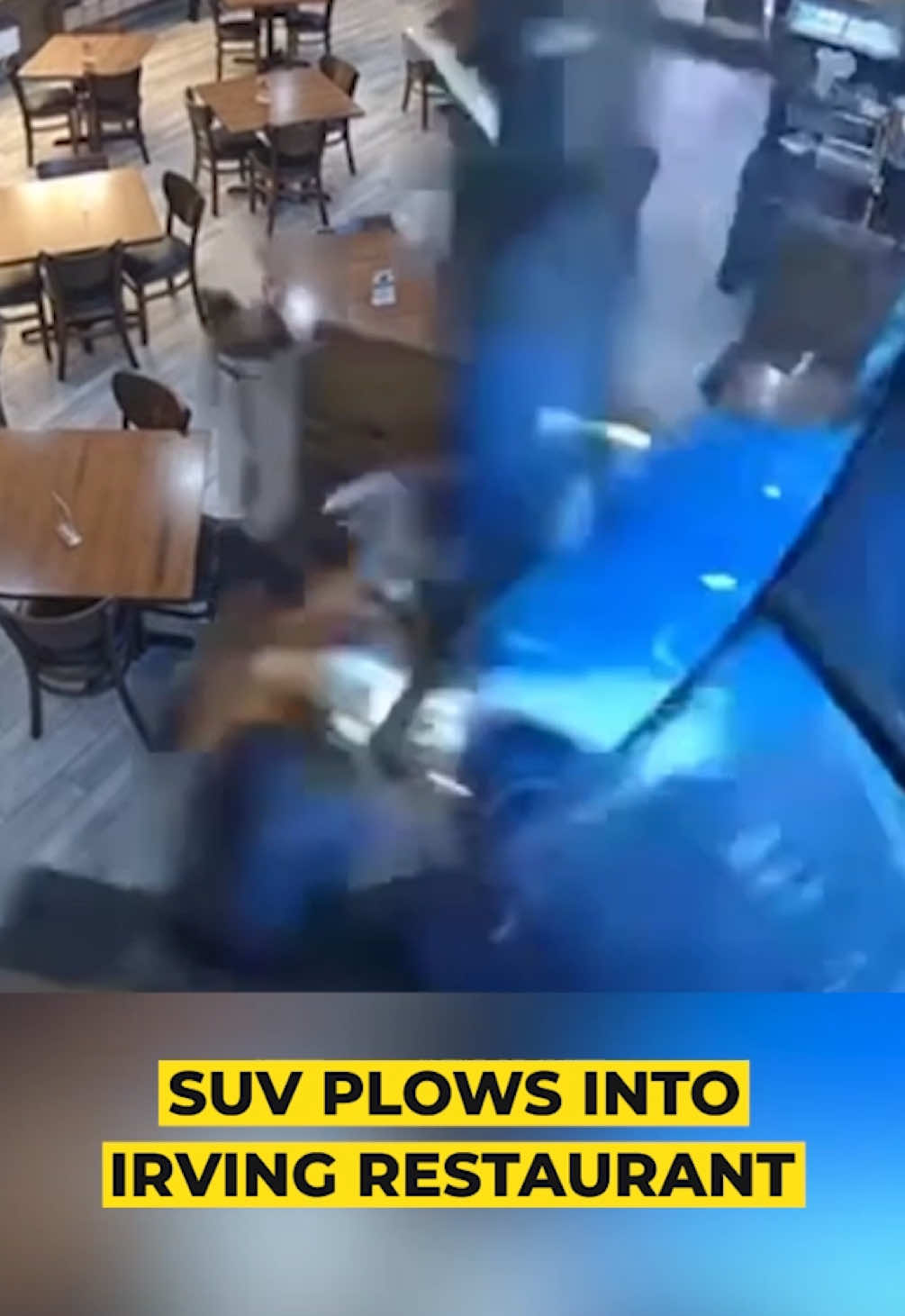 An SUV crashed into an Irving restaurant, injuring a couple who were later able to return and finish their meal.