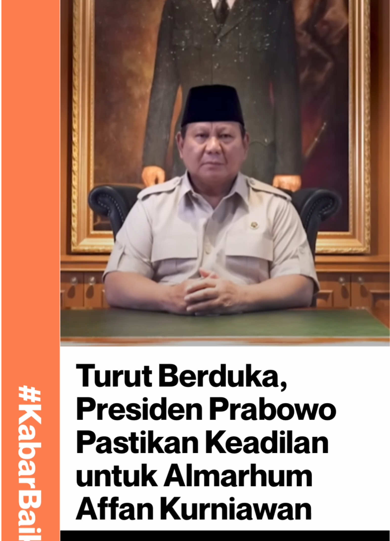 Presiden Prabowo menyampaikan duka cita mendalam atas wafatnya Afan Kurniawan, driver ojol yang meninggal dalam kericuhan. Ia menegaskan pemerintah akan menjamin kehidupan keluarga almarhum serta memerintahkan agar kasus ini diusut tuntas dan transparan. #sekolahrakyat #presidenprabowo #mensesneg #prasetyohadi #indonesiamaju @Prasetyo Hadi 
