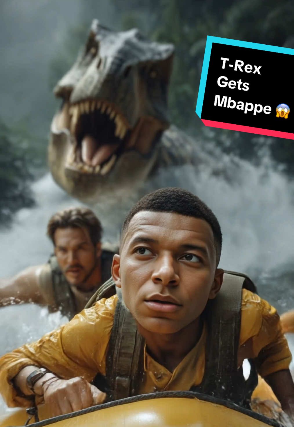 Bellingham & Mbappe dinosaur escape 😱 Real Madrid stars are chased by a massive dinosaur 🦖  #RealMadrid #RM #AI #AIVideo