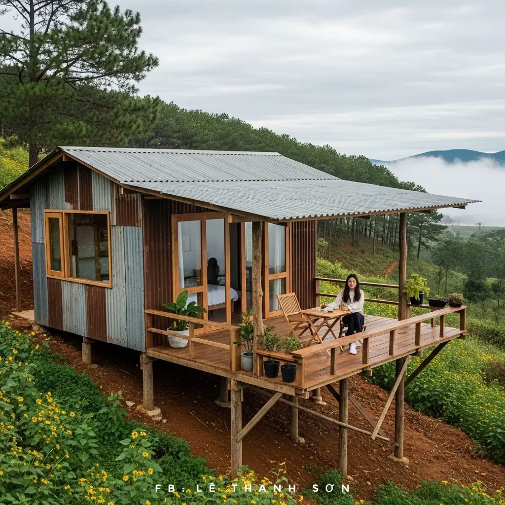 Mẫu nhà chòi triền đồi, view rừng thông, phù hợp cho Đà Lạt. Thực hiện bởi : Kiến Trúc Sư Lê Thanh Sơn #nhadepbonphuong #dalat #bungalow #homestaydalat #nhatienche 