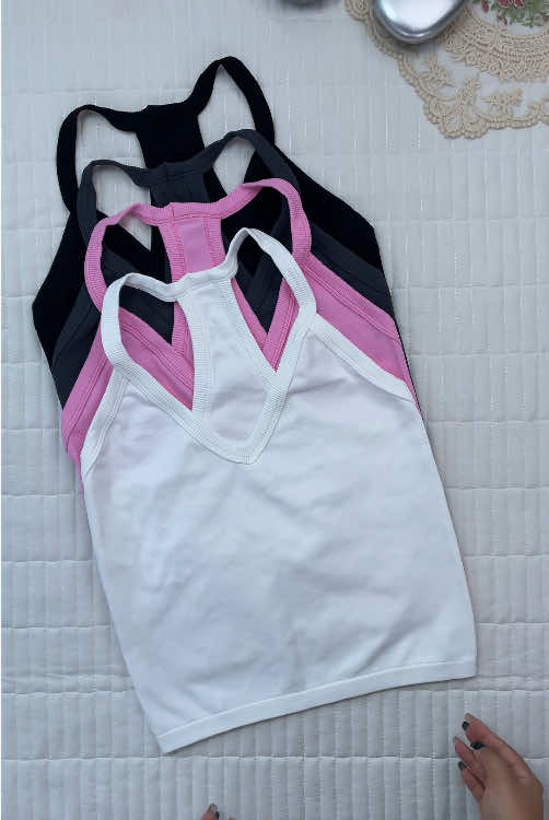 4-Color Ribbed Halter Tank | Soft & Stretchy for Gym & Casual Wear #tanktop #sportswear #fallfashion #OOTD #fyp 