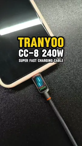 TRANYOO CC-8 1.2M 240W E-Marker chip ultra-fast high current charger type C to type C thick core assembly line optical fiber data cable suitable for mobile phones, tablets, notebooks, computers, game consoles, zinc alloy material #superfastchargingcable #tranyoo #chargingcable #fastchargingcable #240wcable