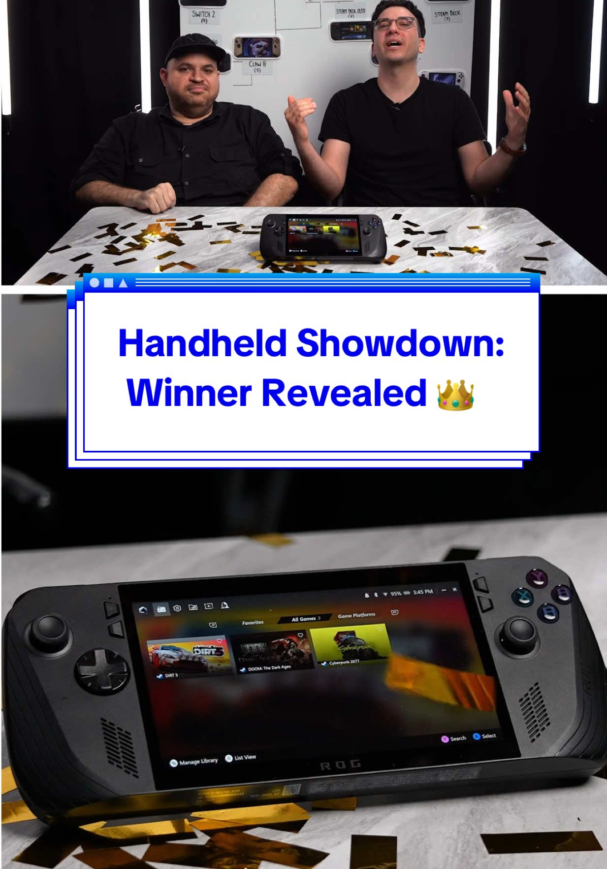 That's a WRAP on #HandheldShowdown 👑 thanks to everyone who voted throughout the #bracket and vouched for their favorite #handheldgaming console.  We compared prices, operating systems, ergonomics, battery life and pretty much everything else to consider when deciding which handheld #gamingPC to buy.  The full episode is 🔗 in our bio, it'll even take you to the playlist with all four episodes 💯
