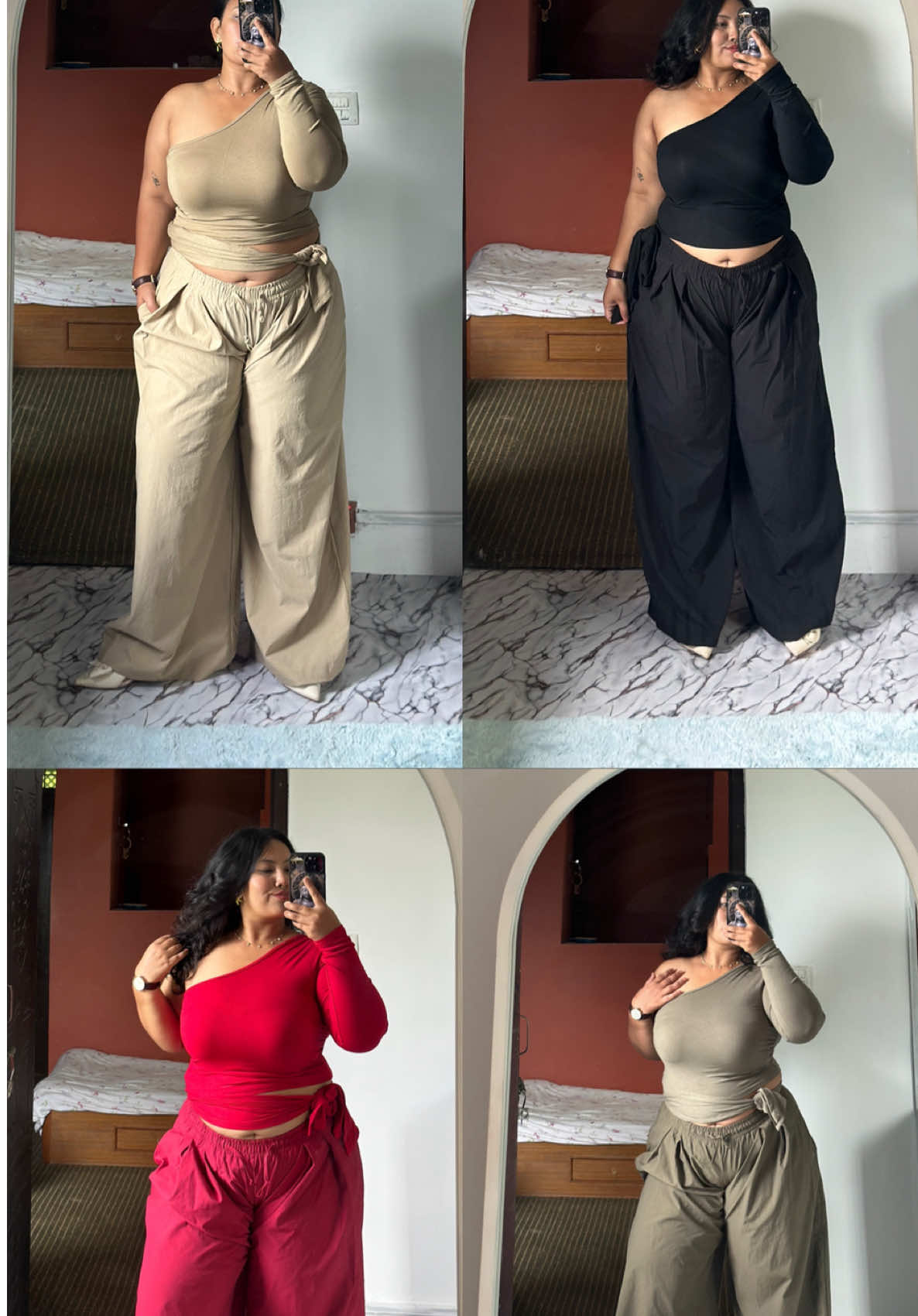 Chic, stylish, and travel-ready – fashion that moves with me ✨  Colors:Black,Red,Army green,Beige Size :free size (fits till 95kg) Dm us to place your order🫶🏼