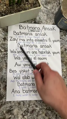 🎵 Batmana Ansak by Sherine 🇪🇬  English transliteration and translation  #arabicsong #arabic #habibi #fyp #arabicsongtranslation 