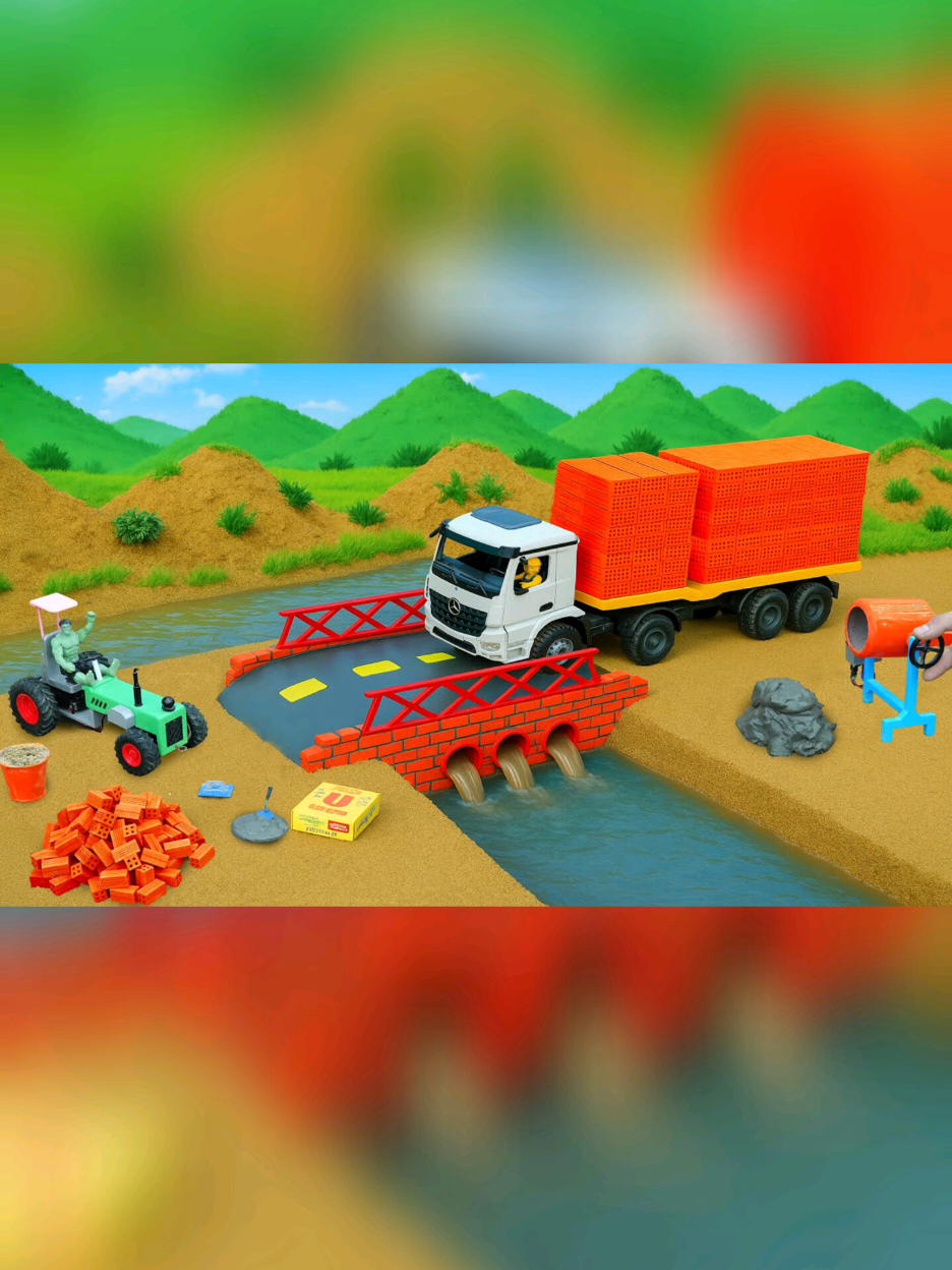 DIY Mini Trucks Build's Brick & Metals Railing Bridge  #SatisfyingDIY #ConstructionChallenge #MiniatureWorld #RCTrucks 