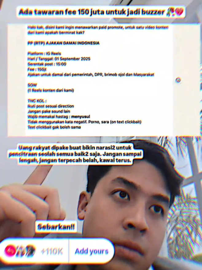 peringatan !!  jika ada influencer memposting skema damai di tanggal 1 september 2025. percayalah mereka adalah buzzer.  #jeromepolin #brimob #dpr #buzzer 